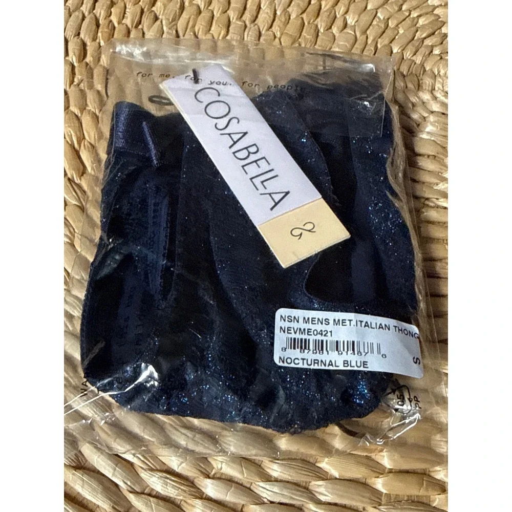 Cosabella Never Say Never Italian Thong Nocturnal blue Men's Lace NWT Size S‎
